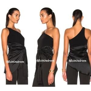 #T184 Cinq À Sept Theoline One-shoulder Crepe & Satin Top In Black SZ L $395
